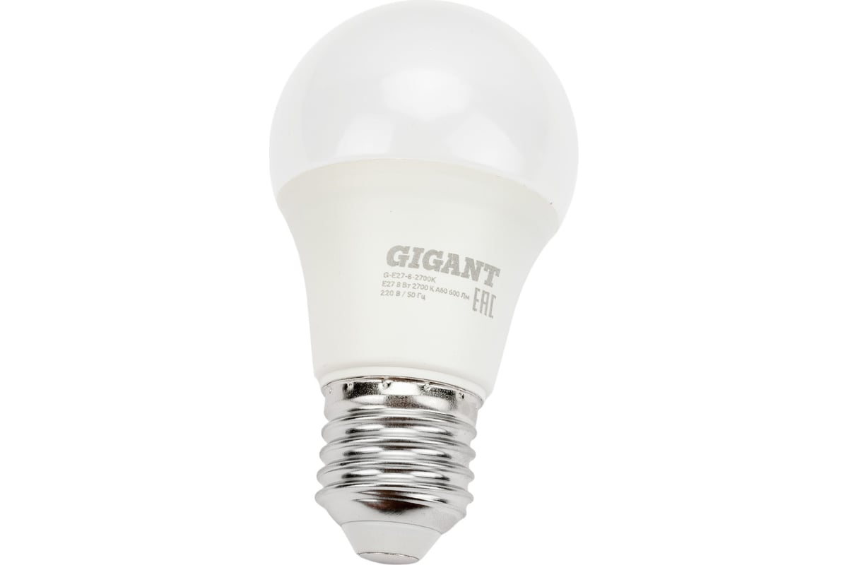 Светодиодная лампа Gigant E27 8Вт 2700К А60 600Лм G-E27-8-2700K