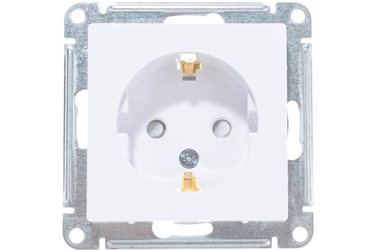 Механизм розетки Systeme Electric 1-м СП ATLAS DESIGN с заземлением, защитные шторки 16А белый ATN000145