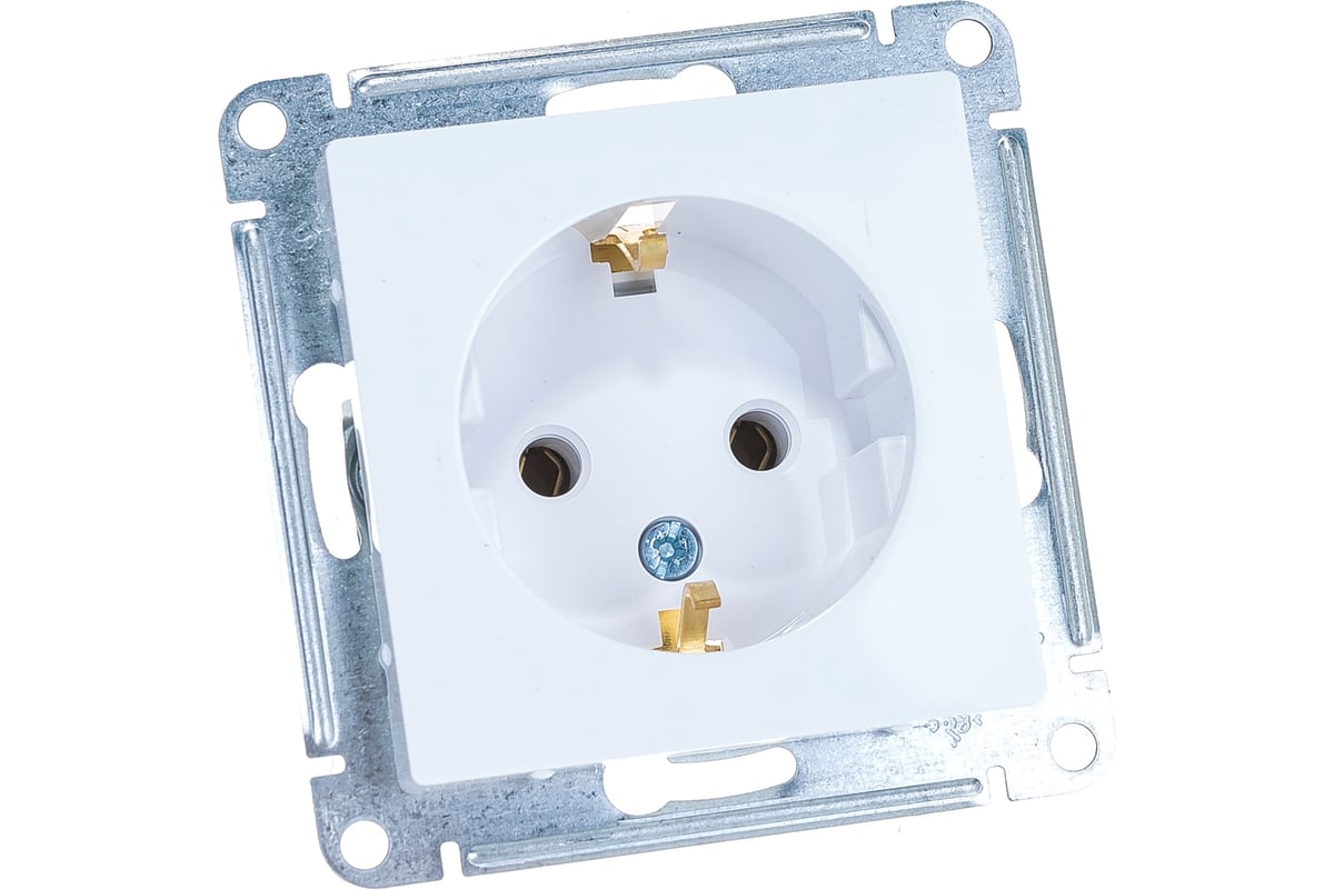 Механизм розетки Systeme Electric 1-м СП ATLAS DESIGN с заземлением 16А белый ATN000143