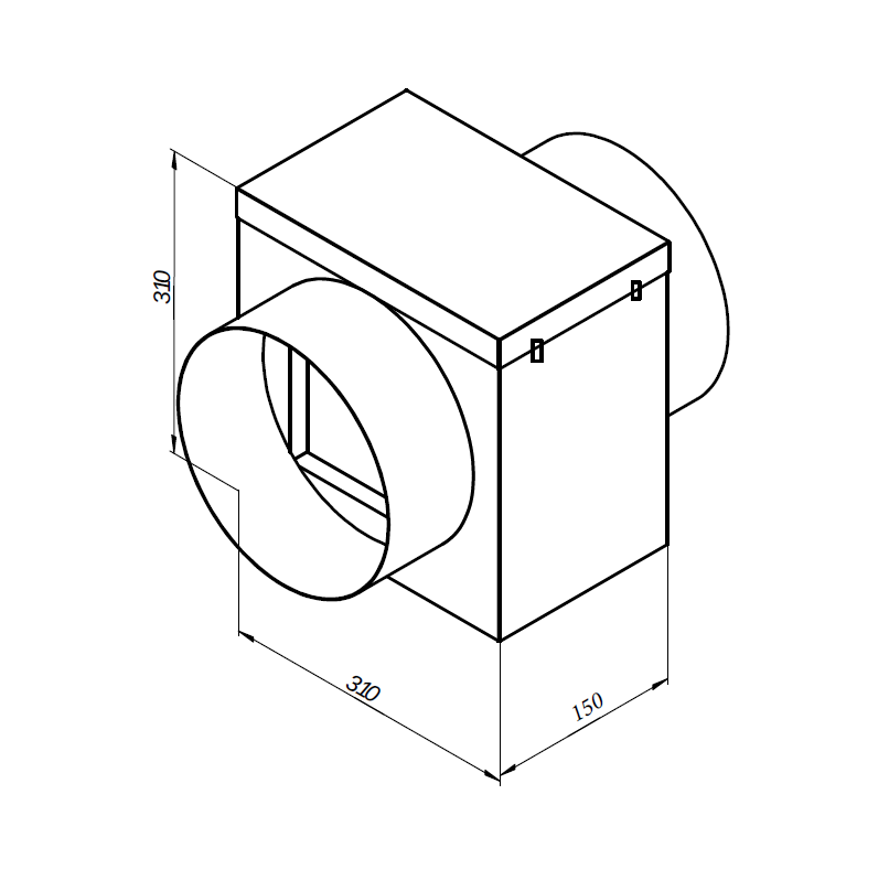 Корпус для фильтра 310x310 L=150 направляющие 81мм, врезка ф125